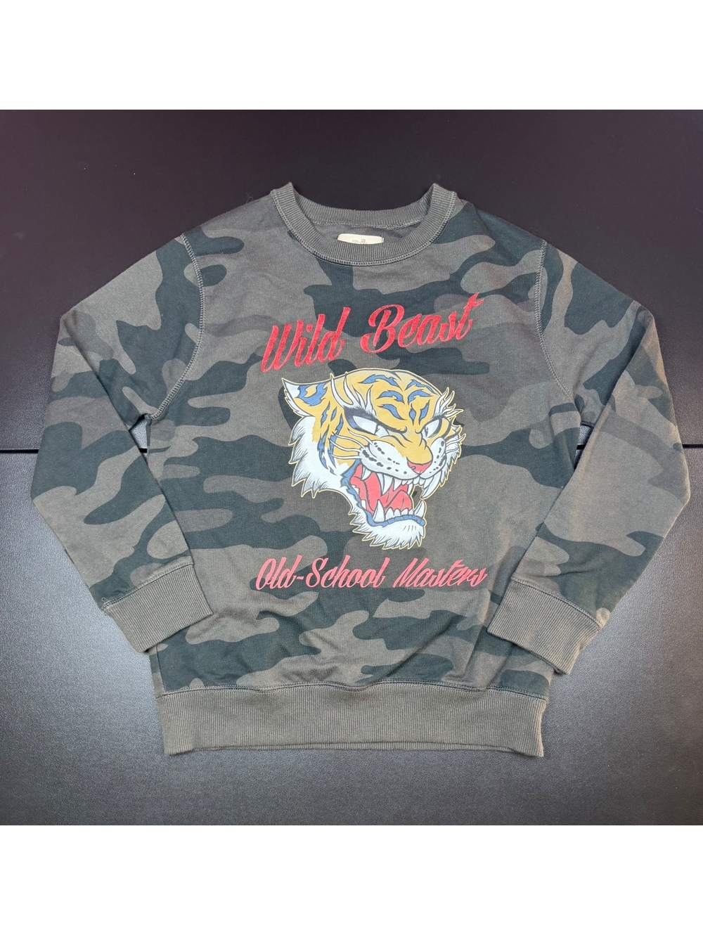 Zara Boys 10 140 Camo Tiger Graphic Sweatshirt Wild Beast Camouflage Crewneck
